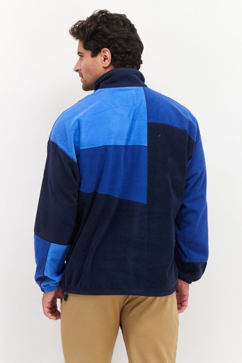 Fourlaps Men High Neck Long Sleeve Colorblock Half Zip Sweatshirt, Navy Blue - Image 4