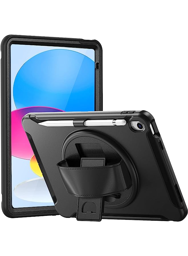 Procases For Ipad 10Th Generation 10.9 Inch Case 2022 With Pencil Holder, 360 Rotatable Rugged Heavy Duty Shockproof Cover Case With Kickstand Hand Strap For Ipad 10 -Black - Image 1