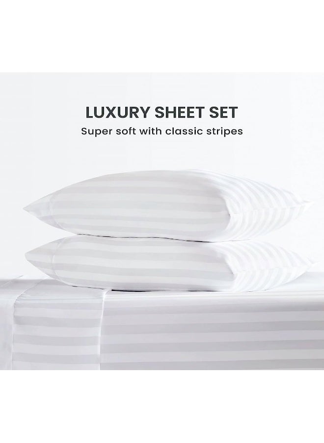 CUSTOMER DELIGHT 100% Egyptian Cotton Sheets King Size – Hotel Luxury Sheets - White Striped King Bed Sheet – 4 Piece Bedding Set - Extra Deep Pocket Fits Upto 17”  - Image 2