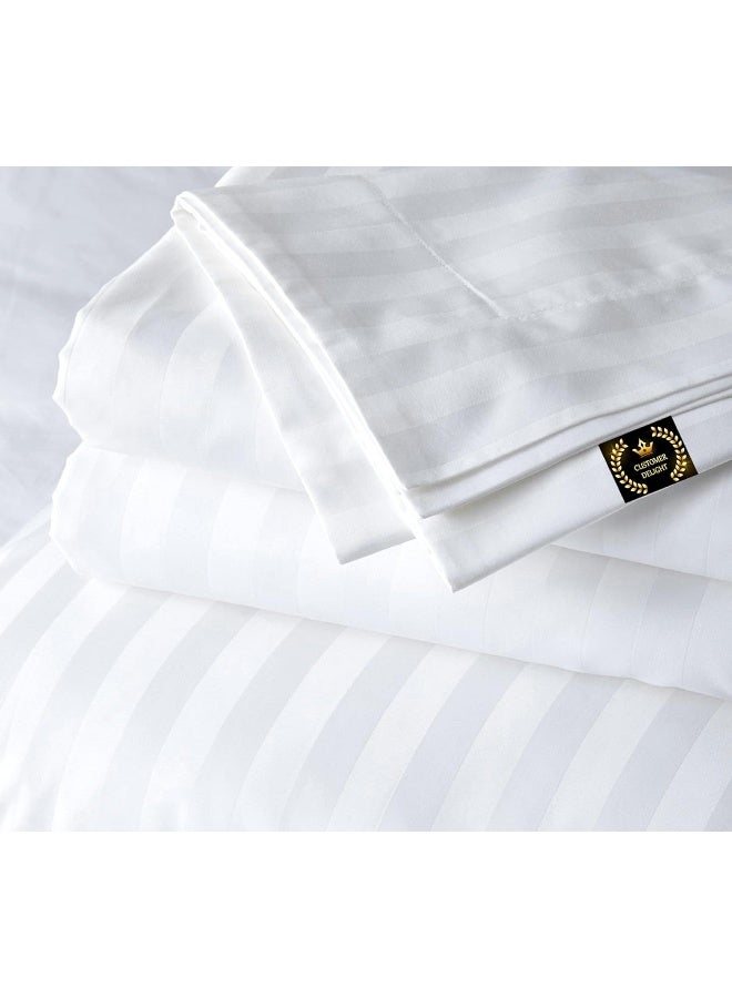 CUSTOMER DELIGHT 100% Egyptian Cotton Sheets King Size – Hotel Luxury Sheets - White Striped King Bed Sheet – 4 Piece Bedding Set - Extra Deep Pocket Fits Upto 17”  - Image 1