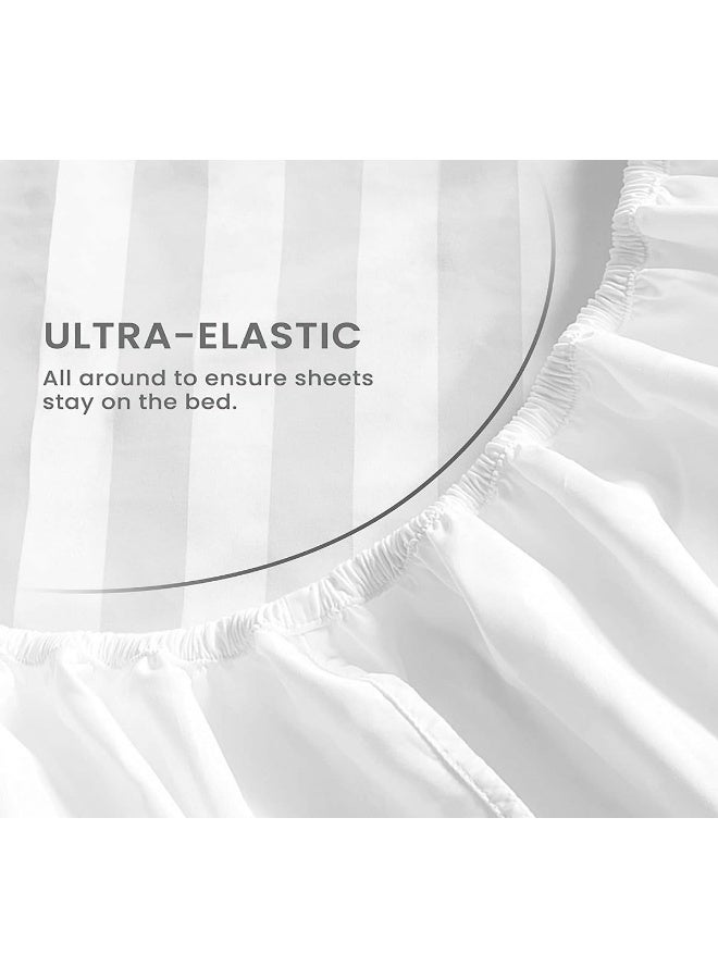 CUSTOMER DELIGHT 100% Egyptian Cotton Sheets King Size – Hotel Luxury Sheets - White Striped King Bed Sheet – 4 Piece Bedding Set - Extra Deep Pocket Fits Upto 17”  - Image 4