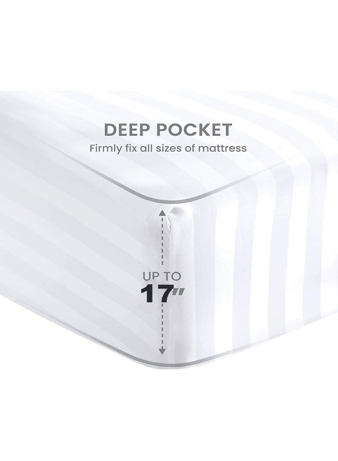 CUSTOMER DELIGHT 100% Egyptian Cotton Sheets King Size – Hotel Luxury Sheets - White Striped King Bed Sheet – 4 Piece Bedding Set - Extra Deep Pocket Fits Upto 17”  - Image 3