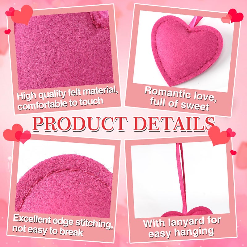 Apipi Set of 24 Valentine's Day Felt Heart Ornaments- Red Rose Pink Valentines Heart Ornaments Felt Heart Hanging Decorations for Wedding Anniversary Decor Party Supplies - Image 3
