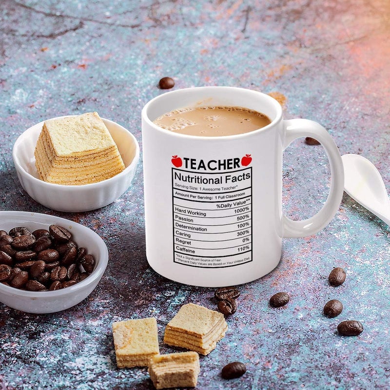 Maustic Teacher Coffee Mug Teacher Appreciation Gifts Teacher Nutritional Facts Mug Funny Coffee Mug Teacher Gifts for Women Men Preschool Elementary High School Teacher Mugs White 11 Ounce - Image 4