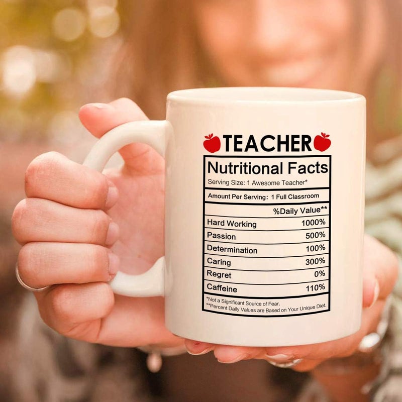 Maustic Teacher Coffee Mug Teacher Appreciation Gifts Teacher Nutritional Facts Mug Funny Coffee Mug Teacher Gifts for Women Men Preschool Elementary High School Teacher Mugs White 11 Ounce - Image 3