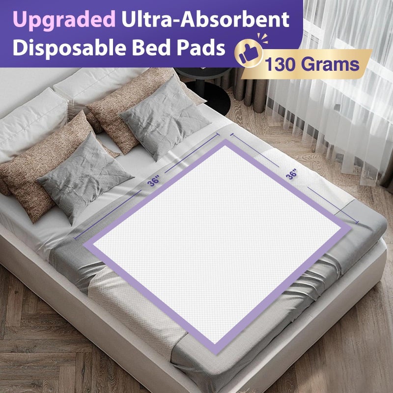 MILDPLUS 130 Grams Heavy Duty Bed Pads 36''X36'', 50 Count Purple Disposable Underpads with Anti-Slip Film, Extra Large Chucks Pads, 3XL Thicker Incontinence Pads for Adults, Kids or Pet - Image 2