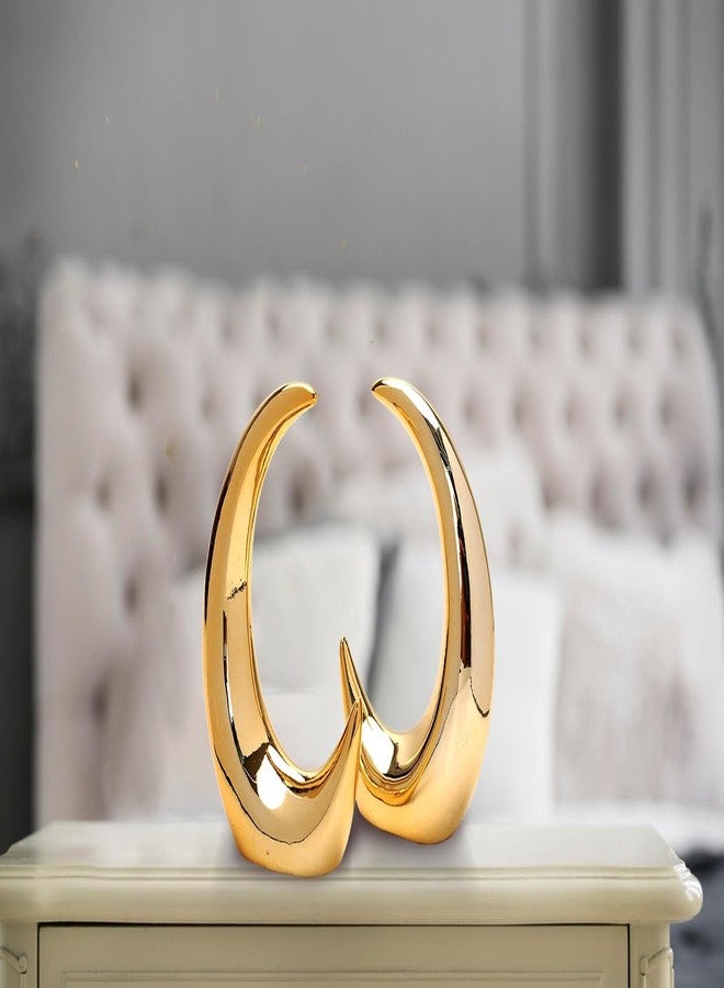 Dawbun 2 Pieces Gold Small Animal Statue Moon Statue Decor Modern Style Ceramic Moon Figurines Statues for Home Decor Accents Living Room Office Table Bookshelf Desk Bedroom Decorative Objects - Image 2