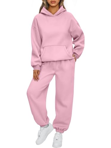 AUTOMET Women 2 Piece Outfits 2025 Plus Size Fall Fashion Airport Travel Pants Lounge Set Leisure Vacation Winter Clothes Sweatsuits PalePink S - Image 1