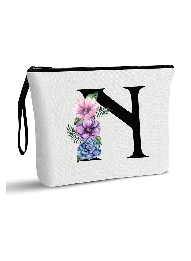 PRINTSHOP4ME Initial Monogram Travel Makeup Bag for Women Unique Birthday Gifts for Mother - Bride Bridesmaid Cosmetic bag - Initial Canvas Makeup Bag Gifts with Zipper (N) - Image 1
