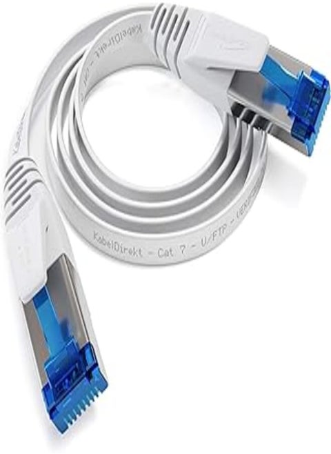 KabelDirekt – 0.25m – Flat Ethernet/LAN/network cable (Cat 7, 10Gbps, RJ45 connector, highly flexible, suitable for permanent installation, for maximum optical fibre speeds, white)