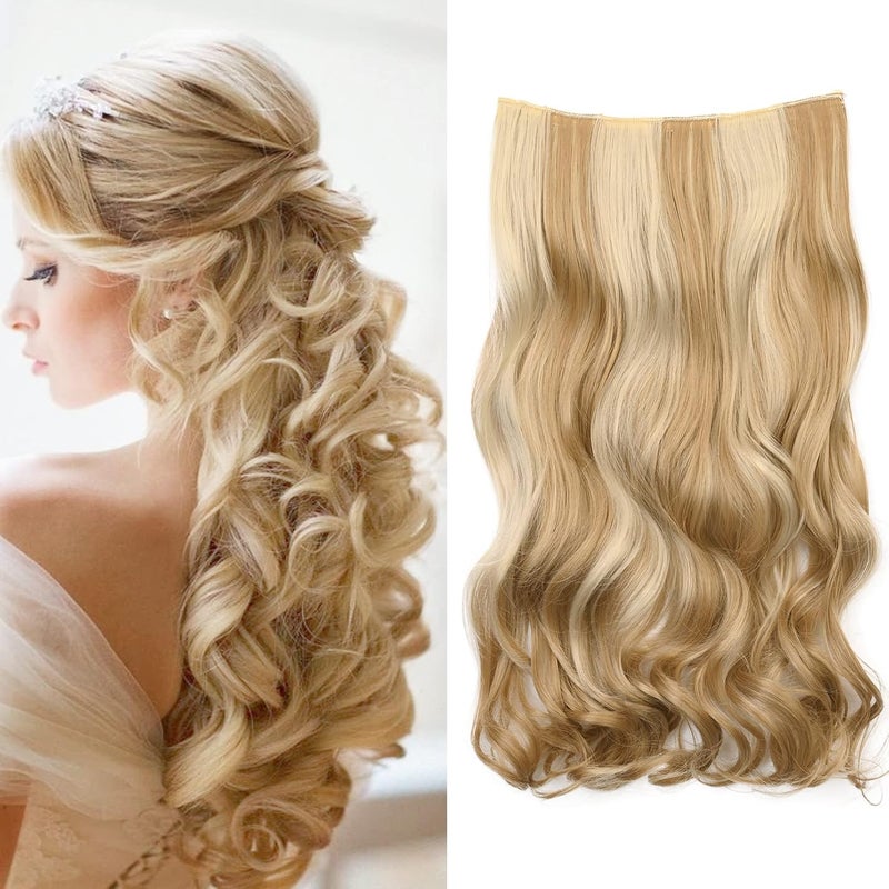 REECHO 16" 1-Pack 3/4 Full Head Curly Wavy Clips in on Synthetic Hair Extensions Hairpieces for Women 5 Clips 3.9 Oz per Piece - Medium Blonde with Highlights - Image 1