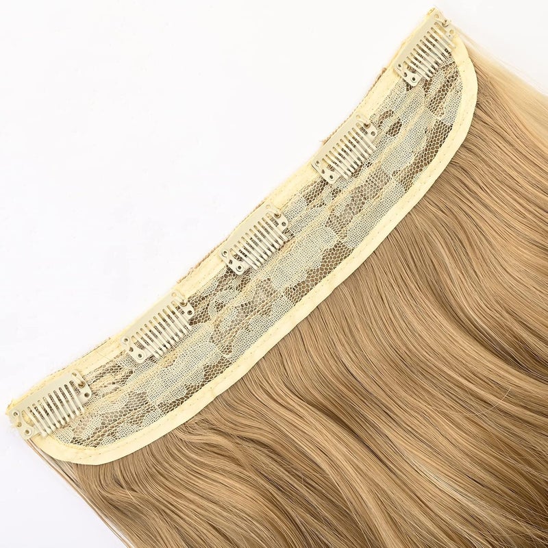 REECHO 16" 1-Pack 3/4 Full Head Curly Wavy Clips in on Synthetic Hair Extensions Hairpieces for Women 5 Clips 3.9 Oz per Piece - Medium Blonde with Highlights - Image 2