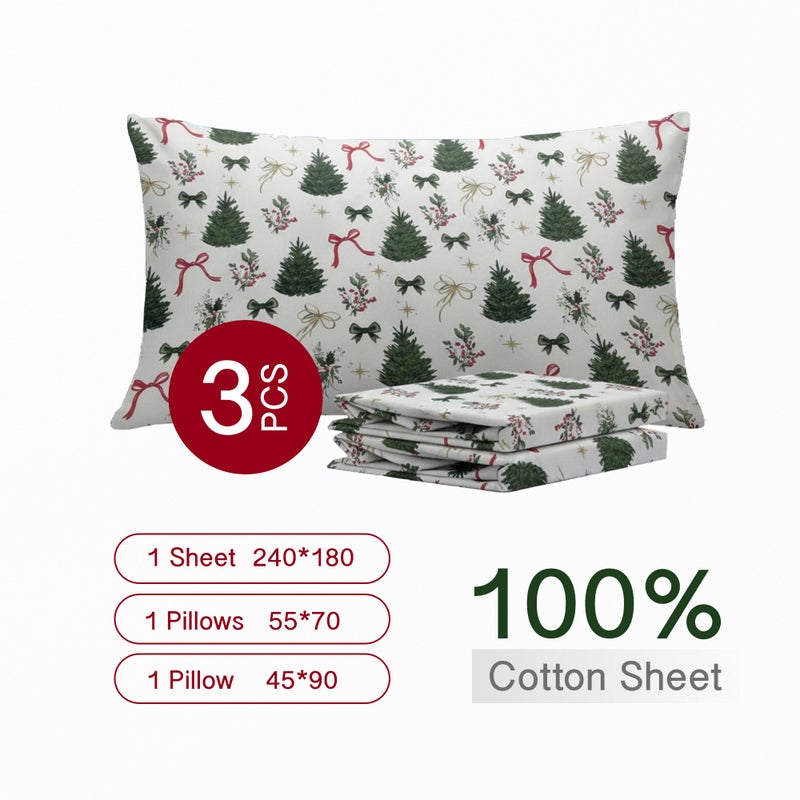 سيجنولا طقم ملايات سيجنولا بنقشة شجرة الكريسماس 🎄 – تصميم أعياد الميلاد (Xmas) – طقم 3 قطع – ناعم ومريح ومقاوم للتجعد – مناسب لأجواء الشتاء – للرجال والسيدات والأطفال – مقاس كوين 180 × 240 سم - Image 4