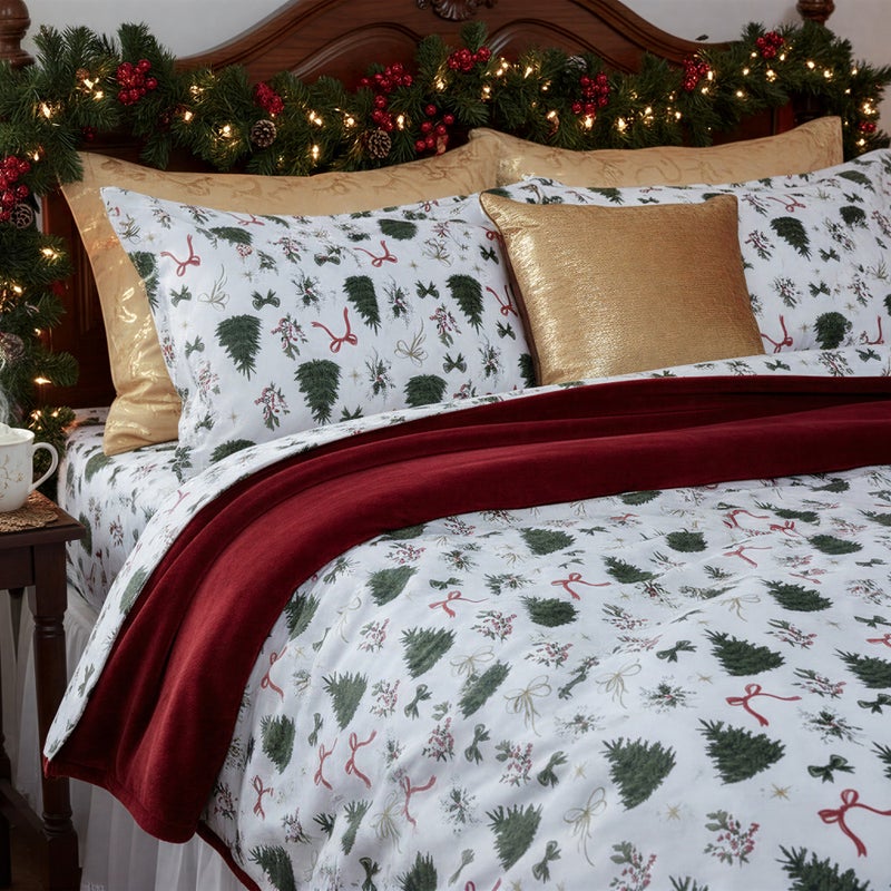 سيجنولا طقم ملايات سيجنولا بنقشة شجرة الكريسماس 🎄 – تصميم أعياد الميلاد (Xmas) – طقم 3 قطع – ناعم ومريح ومقاوم للتجعد – مناسب لأجواء الشتاء – للرجال والسيدات والأطفال – مقاس كوين 180 × 240 سم - Image 2