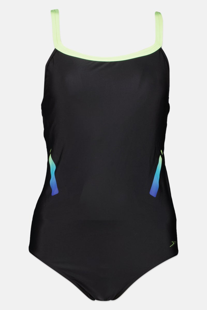 speedo Women Textured One Piece Swimsuit, Black - Image 1