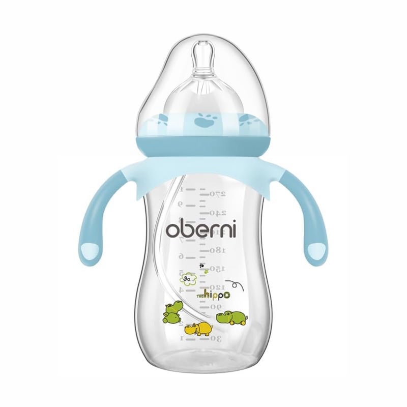 Oberni Baby Bottles, Weighted Straw Toddler Milk Bottles with Non-Slip Handle, Size + Variable Fast Flow, 12+ Months, BPA-Free, Blue/1Pack/9oz - Image 1