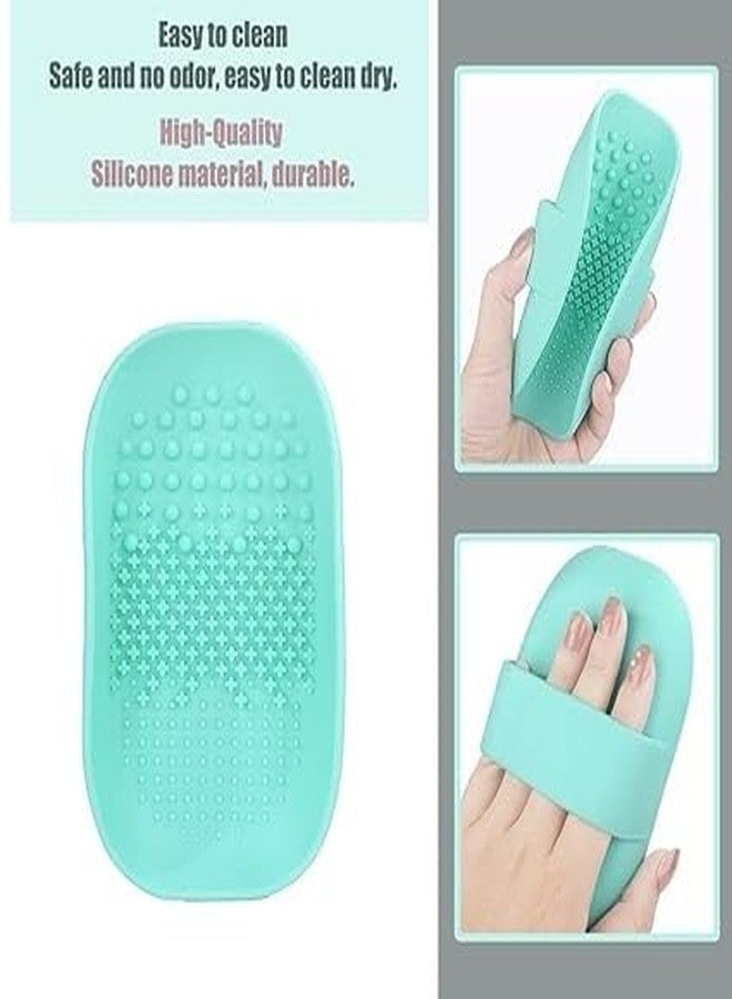MobFest® Flexible Silicone Makeup Brushes Cleaning Tray with Strip Sponge Scrub Pad Cosmetic Brush Cleaner Tray, 1 Piece (Green) - Image 3