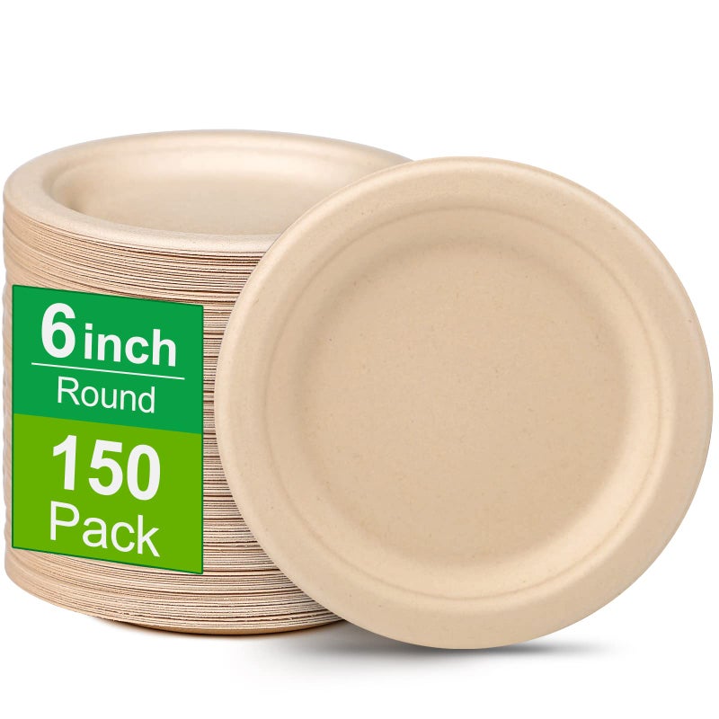 Greconv 150 Pack Bulk Paper Plates  Small Paper Plates 6 inch  100% Compostable Plates Eco Friendly Disposable Plates  Brown Paper Plates for Dessert Cake Appetizer - Image 1