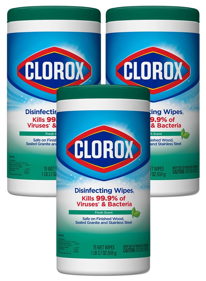 كلوركس مناديل مطهرة مبللة برائحة منعشة، 3 × 75 منديلًا