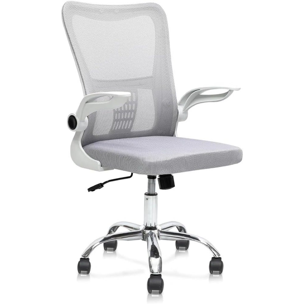 Mesh Office Chair Swivel Desk Chair with Lumbar Support, Flip-Up Arm and Chrome Base Ergonomic Chair Adjustable Computer Chair for Home Office, Study, Gaming and Workstation