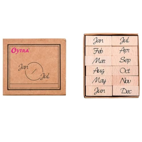 Oytra Stamp Set Month Jan Dec Mini Wooden Rubber Base for Journaling Journals Hobby Art Craft Designs - Image 1