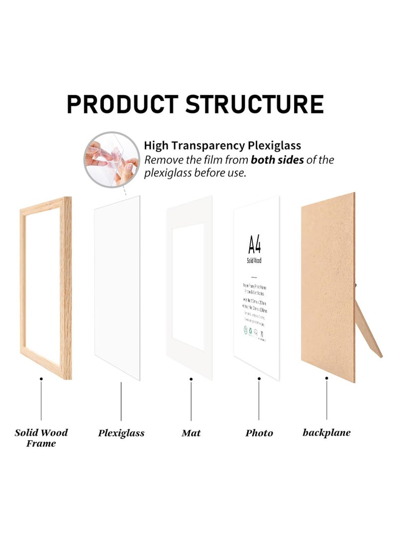سوفام A4 شهادة إطار الصورة، OAK الخشب إطار الصورة مع تثبيت للطباعة A5(15x21) سم، ملصق إطار مع ضفاف زجاجية لجبل الحائط شاشة التثبيت أو عرض الجدول، 21x30 سم، مجموعة 1. - Image 4