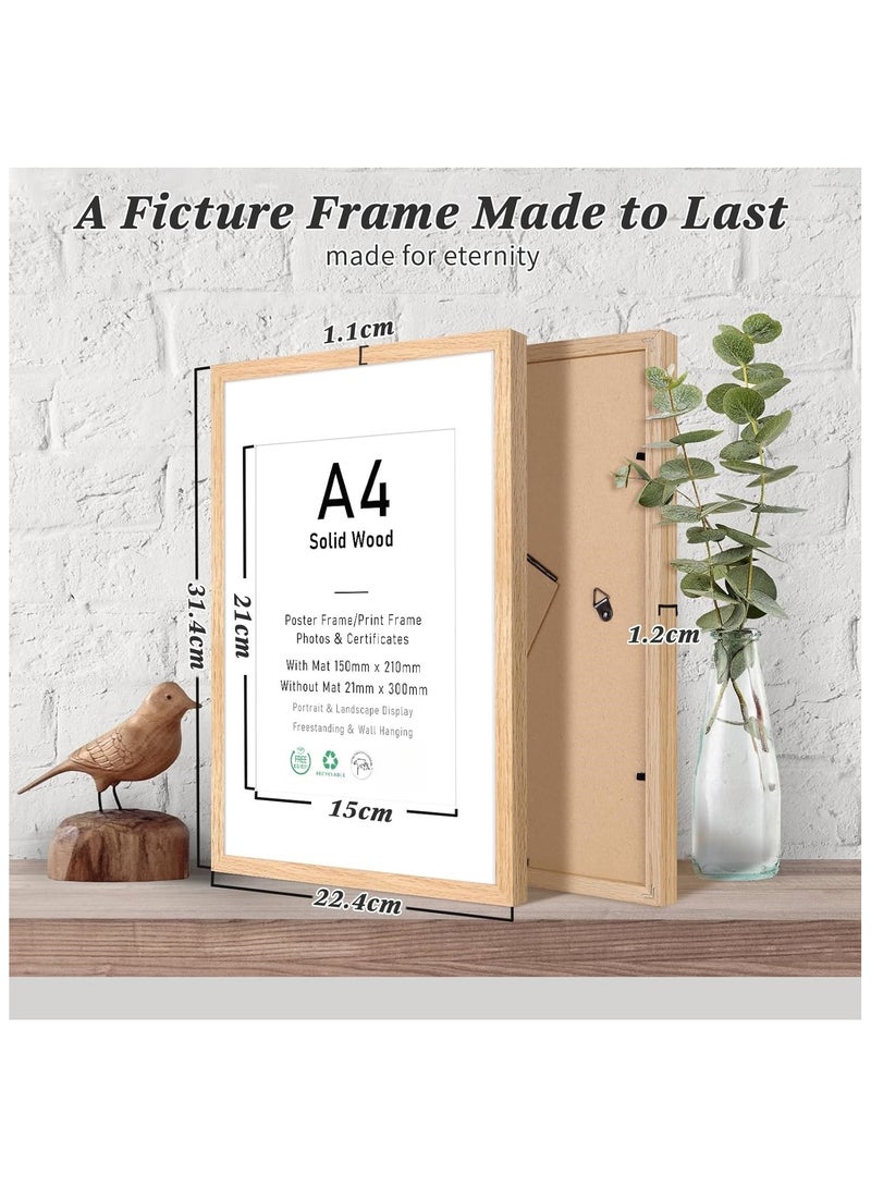 سوفام A4 شهادة إطار الصورة، OAK الخشب إطار الصورة مع تثبيت للطباعة A5(15x21) سم، ملصق إطار مع ضفاف زجاجية لجبل الحائط شاشة التثبيت أو عرض الجدول، 21x30 سم، مجموعة 1. - Image 3