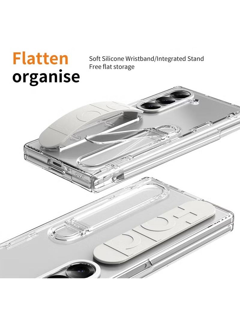 Samsung Galaxy ZFold 6 Stand Case with Hand Strap and Hinge Protection Screen Protector, Raised Edge Cover for ZFold 6（Transparent） - Image 2
