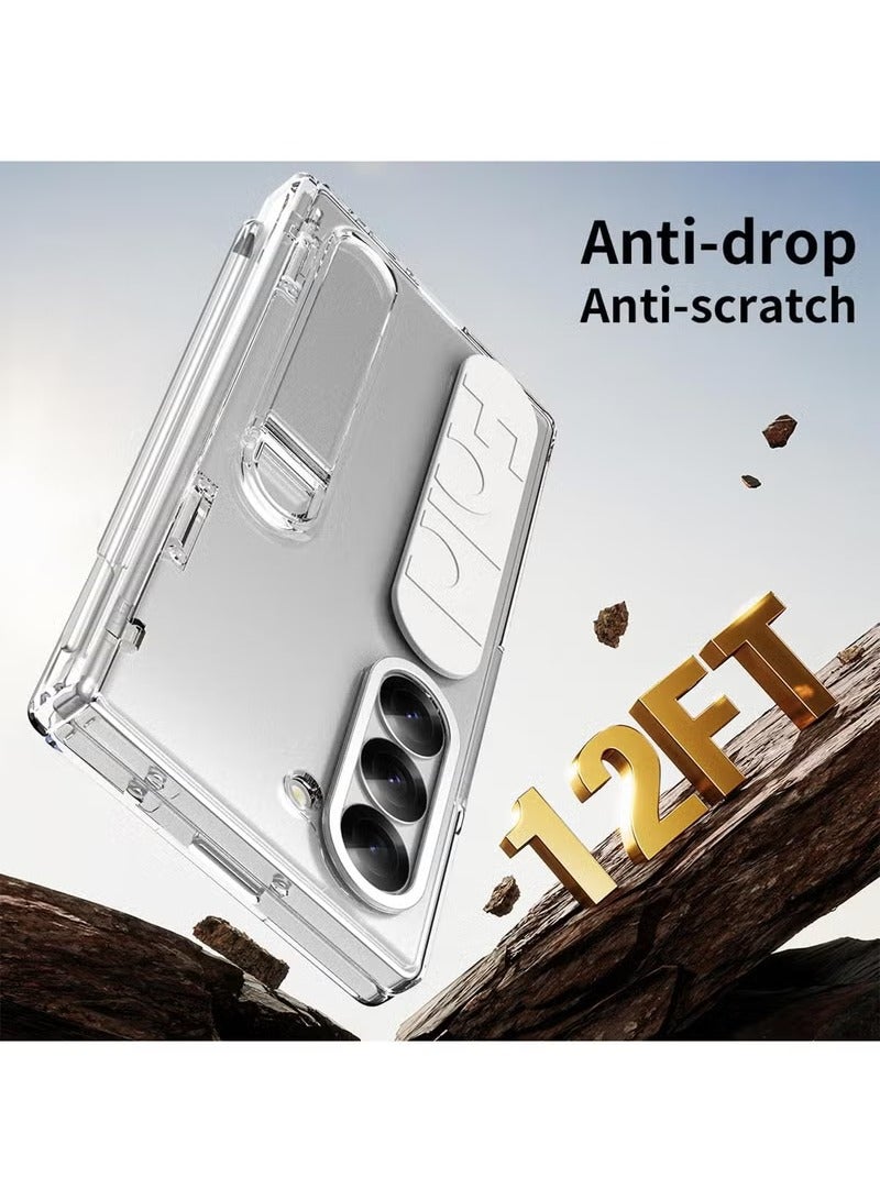 Samsung Galaxy ZFold 6 Stand Case with Hand Strap and Hinge Protection Screen Protector, Raised Edge Cover for ZFold 6（Transparent） - Image 4