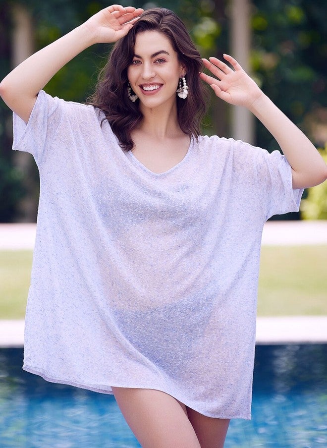 Athena فستان تغطية دائري العنق باللون الأزرق للنساء - Image 1