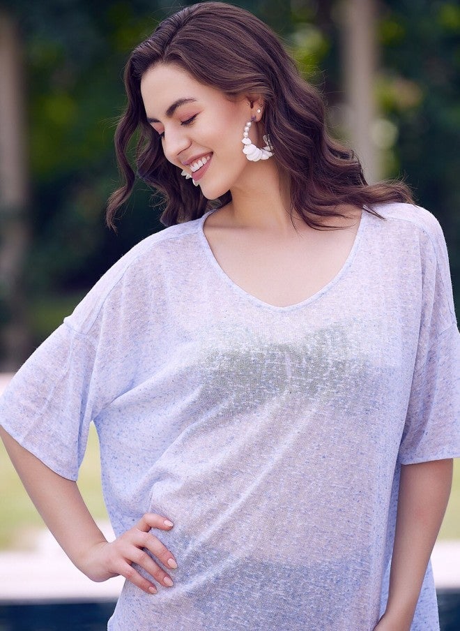 Athena فستان تغطية دائري العنق باللون الأزرق للنساء - Image 2