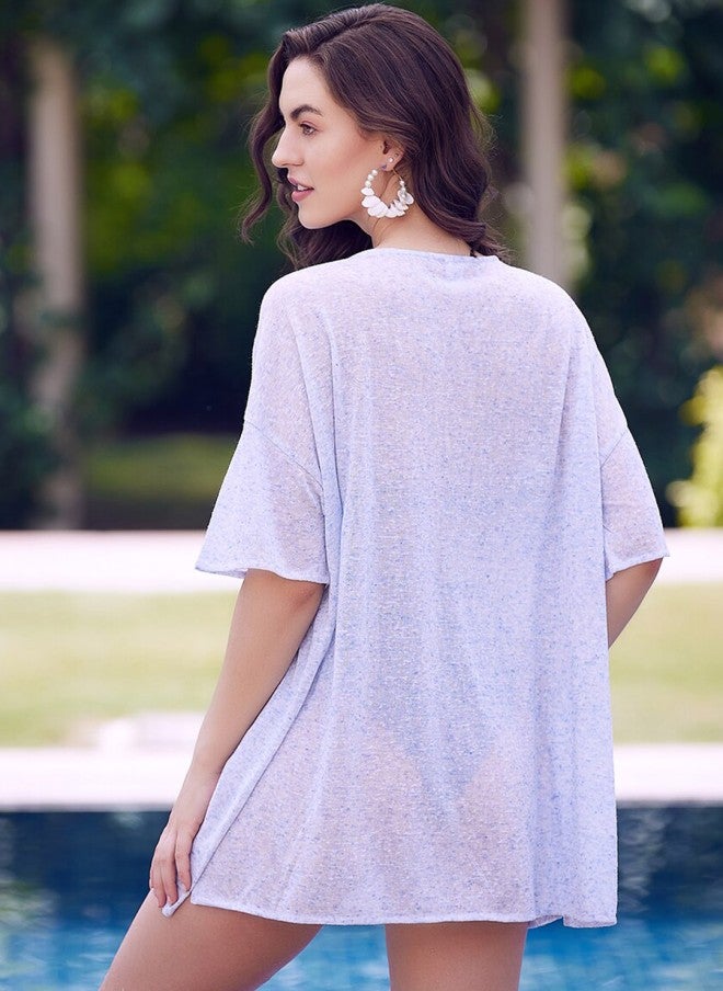 Athena فستان تغطية دائري العنق باللون الأزرق للنساء - Image 4