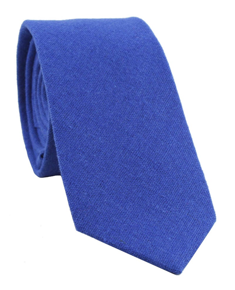 LEVAO Men's Cotton Skinny Necktie Solid Color Tie Blue - Image 5