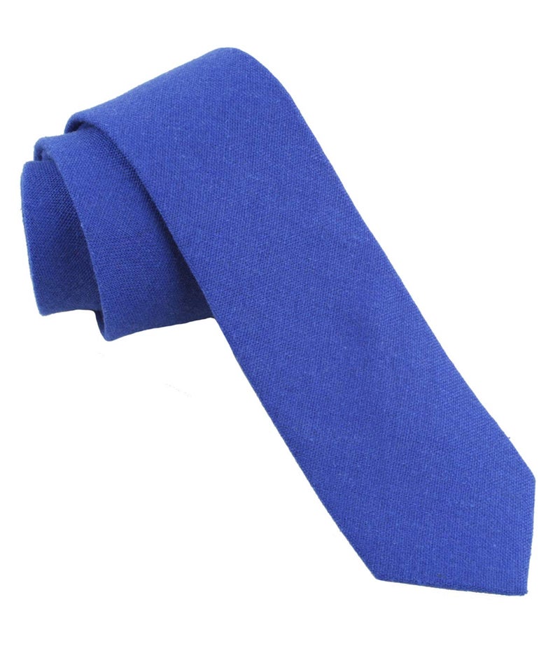 LEVAO Men's Cotton Skinny Necktie Solid Color Tie Blue - Image 4