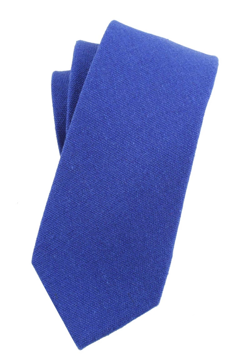 LEVAO Men's Cotton Skinny Necktie Solid Color Tie Blue - Image 3