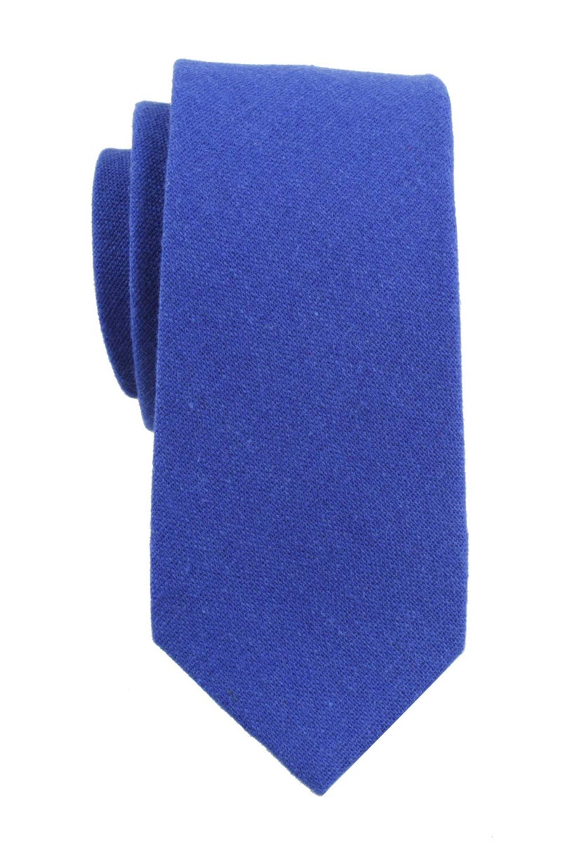 LEVAO Men's Cotton Skinny Necktie Solid Color Tie Blue - Image 2