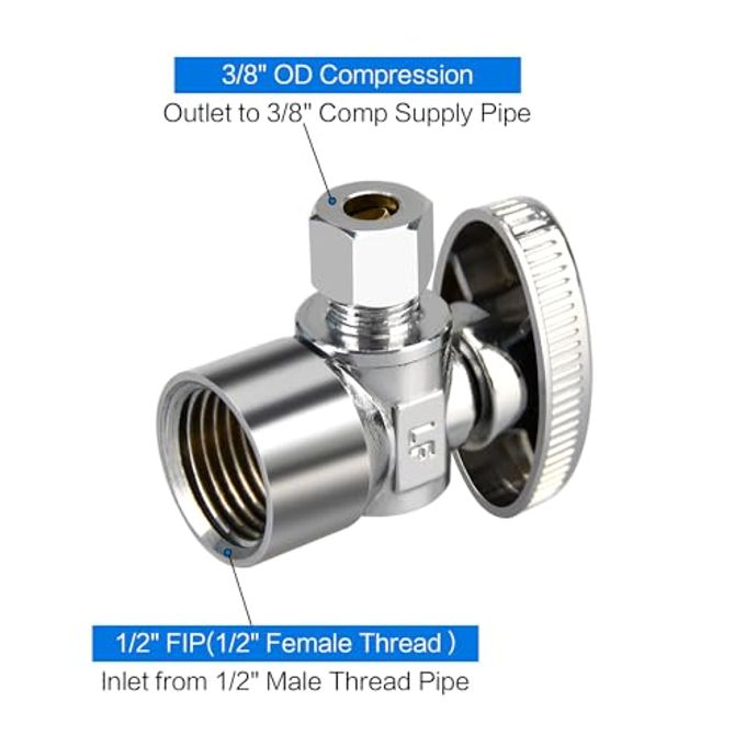 PXZBLG Stop Valves, 2 Pack 1/2" 3/8" Angle Stop Valve, 1/2" FIP Angle Input, 3/8" OD Compression Output, 1/4 Turn, Chrome Plated Brass for Kitchen, Faucet, Toilet Valves - Image 5