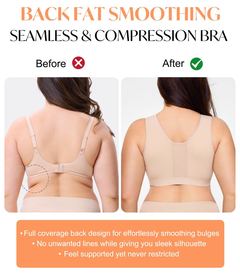CYDREAM Front Closure Everyday Bras for Women Compression Post Surgery Support Wireless Unlined Bra Full Coverage Comfort Beige - Image 3