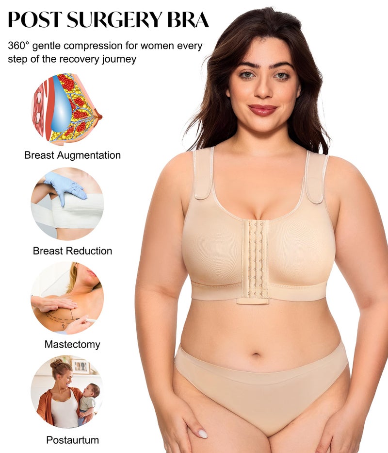 CYDREAM Front Closure Everyday Bras for Women Compression Post Surgery Support Wireless Unlined Bra Full Coverage Comfort Beige - Image 5