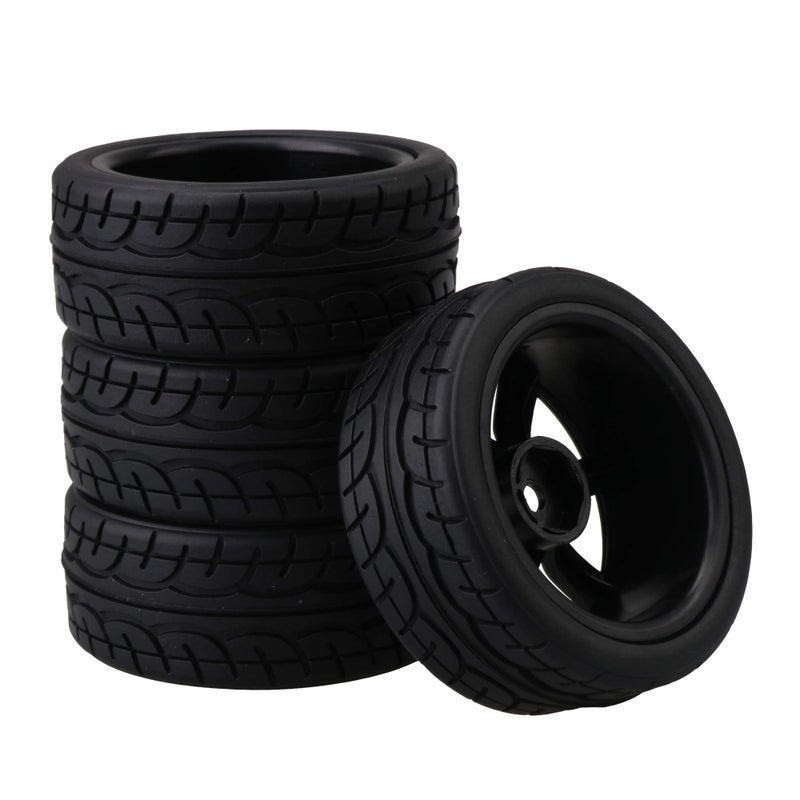 BQLZR Tires with 7-Spoke Wheel Rims for RC1:10 Nitro Car Flat Racing Car Pack of 4 - Image 1