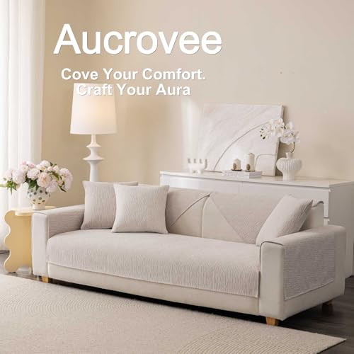 Aucrovee Soft Waterproof Chenille Cover Washable, Non Slip Sectional Sofa Covers for 3 Cushion Couch Sofa L Sharped Sofa Slipcover for Pets, Furniture Protector (1 PCS 36"x82" Coffee) - Image 3
