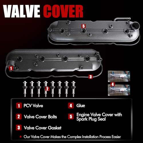 MITZONE Aluminum Valve Cover Compatible with Silverado Sierra Express Savana Trailblazer Avalanche Suburban Tahoe Yukon Escalade 4.8L 5.3L Camaro CTS-V Firebird 5.7L 6.0L 6.2L V8 Carbon Strip Type - Image 5