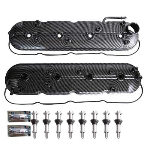 MITZONE Aluminum Valve Cover Compatible with Silverado Sierra Express Savana Trailblazer Avalanche Suburban Tahoe Yukon Escalade 4.8L 5.3L Camaro CTS-V Firebird 5.7L 6.0L 6.2L V8 Carbon Strip Type - Image 1