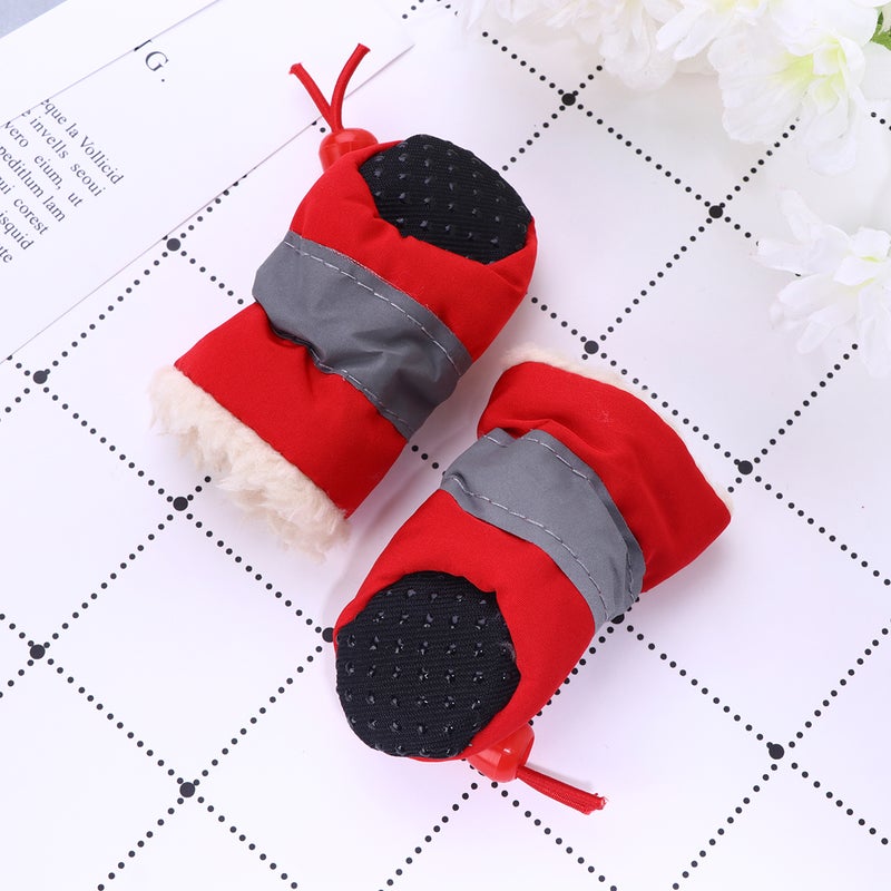 1 Set Pet Anti-skid Shoe Rain Boots Dog Foot Cover Thick Plush Dog Boots Sole Footwear (Red Size 2） - Image 1