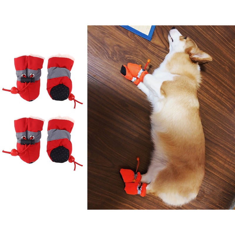 1 Set Pet Anti-skid Shoe Rain Boots Dog Foot Cover Thick Plush Dog Boots Sole Footwear (Red Size 2） - Image 5