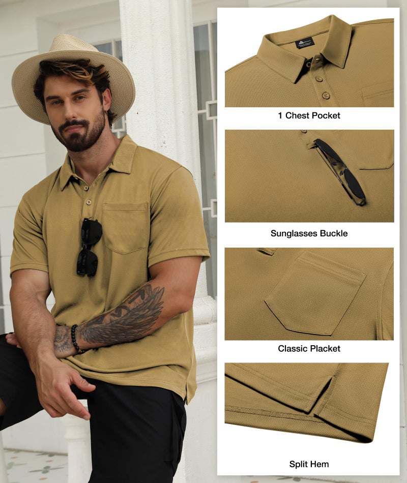 SCODI 5 Pack Mens Pocket Polo Shirts Short Sleeve Multipack Golf Shirt for Men Moisture Wicking Casual Athletic Work T-Shirts Black WineRed Blue Khaki tealblue XL - Image 3
