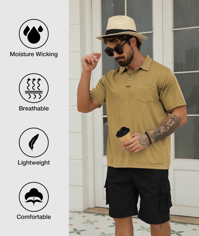 SCODI 5 Pack Mens Pocket Polo Shirts Short Sleeve Multipack Golf Shirt for Men Moisture Wicking Casual Athletic Work T-Shirts Black WineRed Blue Khaki tealblue XL - Image 5