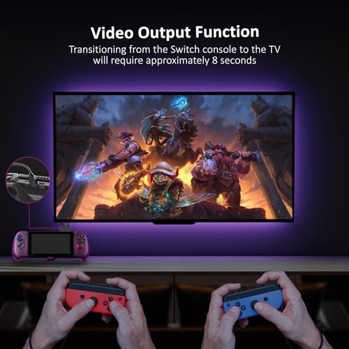 NEXIGO نكسيو جويستيك هول إيفكت مع قاعدة وكابل HDMI لتوصيل التلفاز، جويستيك حساس هول لسويتش / سويتش OLED، وضع محمول، يدعم HDMI بدقة 4K/1080P ومنفذ USB 3.0، بنفسجي - Image 3