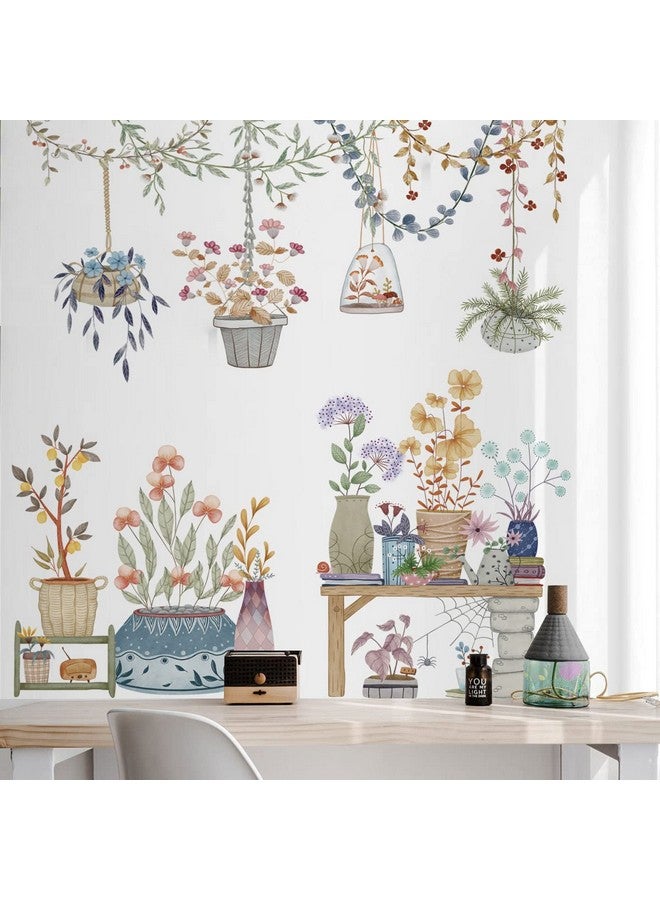 LiveGallery Removable Watercolor Hanging Potted Wall Stickers Flower Pots Wall Decals Colorful Plants Wall Sticker Nature Floral Pendant Wall Decal Art Murals For Nursery Classroom Office Living Room Girl Bedroom - Image 2