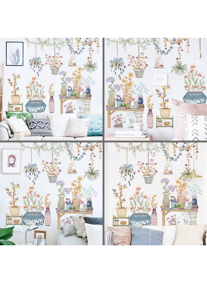 LiveGallery Removable Watercolor Hanging Potted Wall Stickers Flower Pots Wall Decals Colorful Plants Wall Sticker Nature Floral Pendant Wall Decal Art Murals For Nursery Classroom Office Living Room Girl Bedroom - Image 5